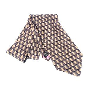 Jimmy V Silk Tie Gold Brown Blue Geometric Grid Pattern